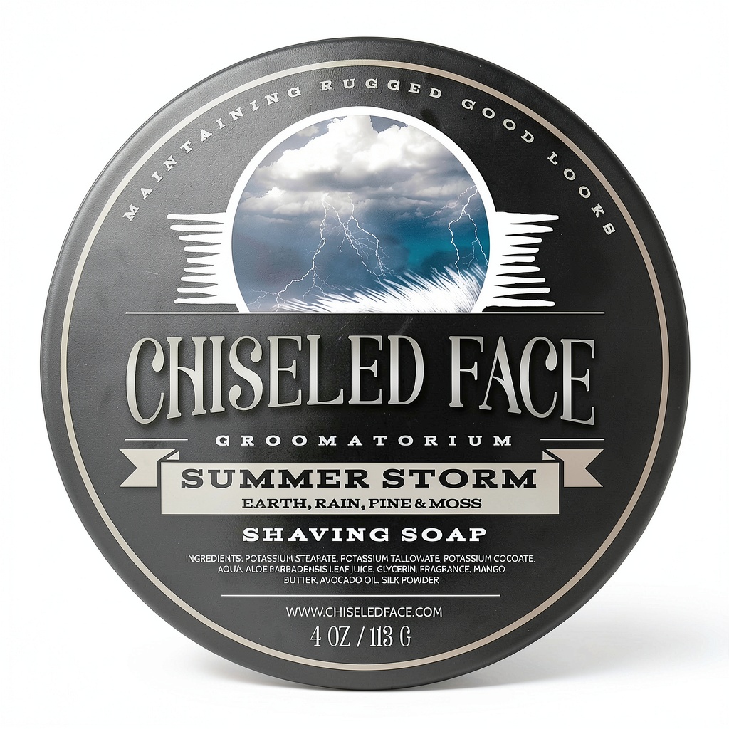 Summer Storm Shaving Soap bar with brush and water
